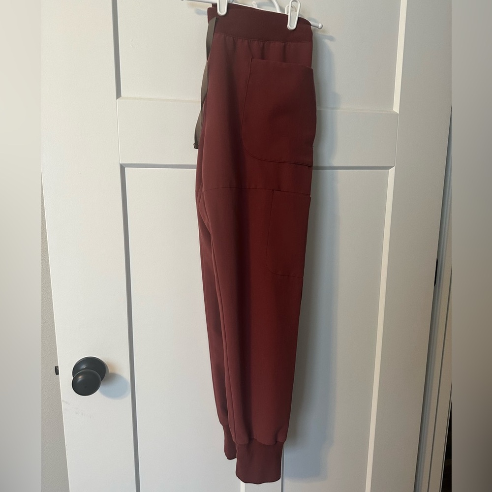 Figs, dark cherry Nepal skinny jogger scrub pants. Discontinued style!
